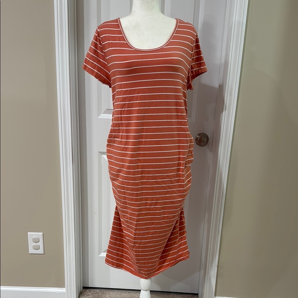 Isabel Maternity by Ingrid & Isabel Orange Striped Midi Dress